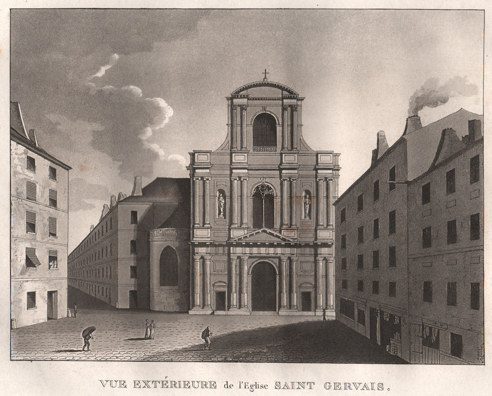 PARIS. Eglise Saint Gervais. Aquatint 1808 old antique vintage print picture